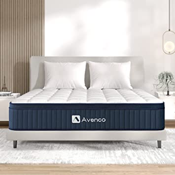 King Mattress, Avenco 12 Inch Hybrid Mattress King with Latex Memory Foam, Motion Isolation Individually Pocket Spring Mattress, Medium Firm, Relieves Pain & Pressure Points & Cooling King Bed