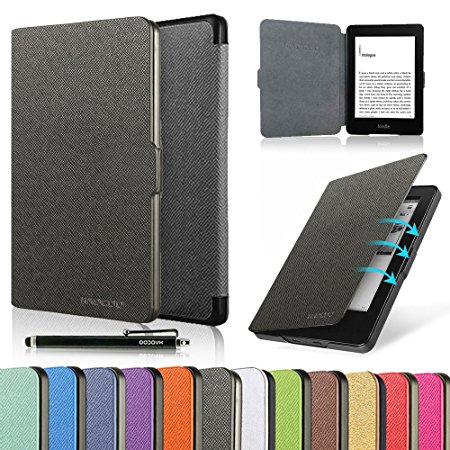 HAOCOO Ultra Slim Leather Smart Case Cover Build in Magnetic [Auto Sleep/Wake] Function for All-New Amazon Kindle Paperwhite (All-New 300 PPI Versions with 6" Display and Built-in Light) (Black)