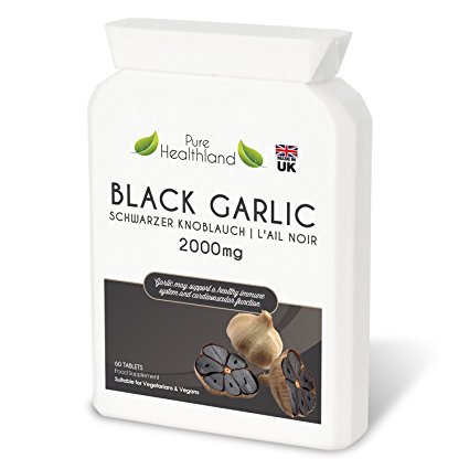 Odorless Black Garlic Supplement Tablets Equals To 2000 mg Fresh Garlic Bulb! Pure Rich Natural Antioxidant Support Immune System High Blood Pressure Cholesterol. Vegetarians and Vegans. Gluten Free.