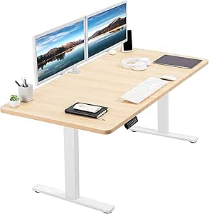 VIVO Electric Height Adjustable 60 x 30 inch Memory Stand Up Desk, Light Wood Table Top, White Frame, 1B Series, DESK-KIT-1W6C-30