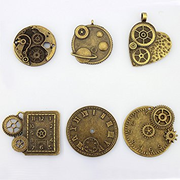 LolliBeads (TM) Antiqued Bronze Plated Skeleton Steampunk Watch Gear Clock Cog Wheel Sets (12 Pcs)