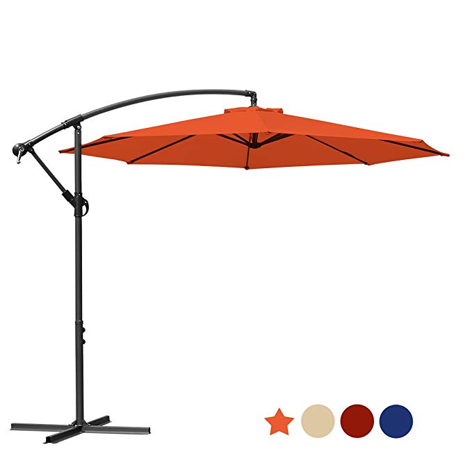 MASVIS Offset Umbrella 10 Ft Cantilever Patio Umbrella Outdoor Market Umbrellas Crank with Cross Base, 8 Ribs (10FT, Orange)