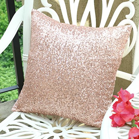 Pony Dance Luxurious Sequins Home Decorative Square Pillowcase Cushion Cover for Party,18"x18"(45cmx45cm), Rosegold
