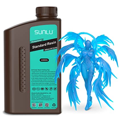 SUNLU 3D Printer Resin 1KG, 405nm UV Curing Standard Photopolymer Resin for LCD/DLP/SLA 3D Printing, Low Shrinkage, Fast Curing, High Precision, 1000G, Translucent Blue