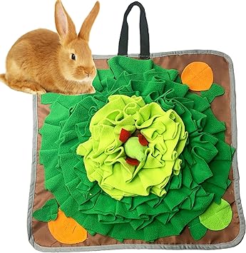 kathson Rabbit Foraging Mat with Fixable Handle 20" × 20" Washable Polar Fleece Pet Snuffle Pad Bunnies Nosework Training Treat Dispenser for Rabbits Bunny Guinea Pigs Chinchillas (Green)