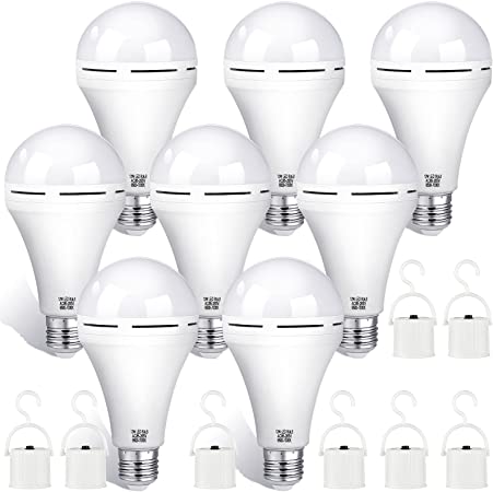 Rechargeable Emergency LED Light Bulb White 6500K Battery Backup for Power Failure with Hook E27 Base Light Bulbs for Camping Outdoor Activity Power Outage (16 Pieces,12 W)