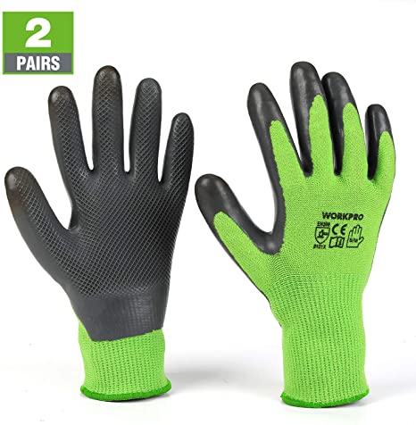 WORKPRO 2 Pairs Garden Gloves, Working Gloves with Eco Latex Palm Coated, Works Gloves with Touchscreen for Weeding, Digging, Raking and Pruning(M)
