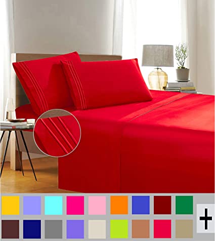 Elegant Comfort 1500 Thread Count Wrinkle & Fade Resistant Egyptian Quality 3-Piece Bed Sheet Set Ultra Soft Luxurious Set Includes Flat Sheet, Fitted Sheet and 1 Pillowcase, Twin/Twin XL, Exotic Red