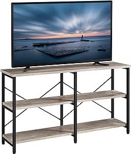 Yaheetech TV Stand for TV up to 65 Inch, 55 Inch Media Console Table with 3-Tier Storage Shelves for Living Room, Entertainment Center with Metal Frame, Gray