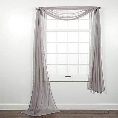 Luxury Discounts Beautiful Elegant Solid Sheer Scarf Valance Topper Long Window Treatment Scarves (55" x 216" - Scarf, Gray)