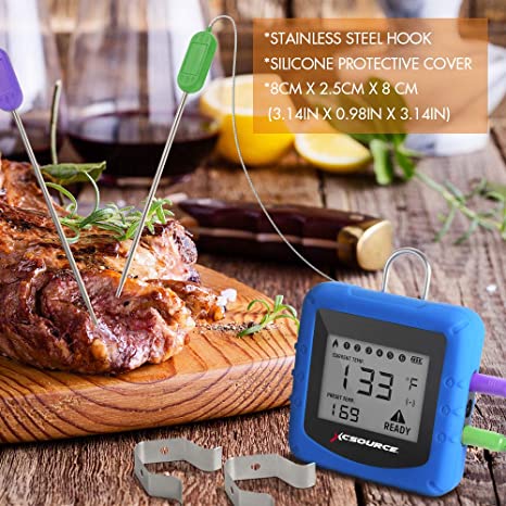 Smart Wireless BBQ Thermometer,Digital Display Instant Read Cooking Grill Meat Thermometer with 2 Upgraded Stainless Steel Dual Probes,App Remote Control and Alert,Suitable for IOS or Android Phone