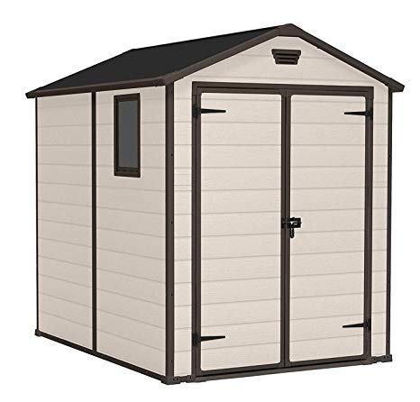 Keter Manor Outdoor Plastic Garden Storage Shed, Beige, 6 x 8 ft