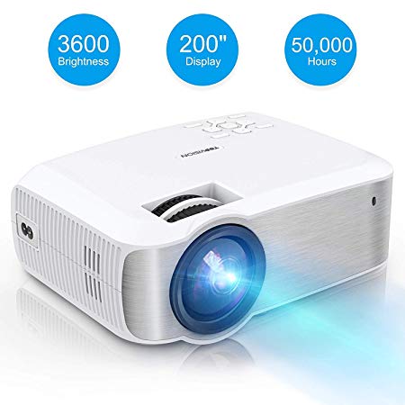 Video Projector, TOPVISION Native 720P Full HD LED Projector 2019 Upgraded, 50,000 Hrs Home Movie Projector for Indoor/Outdoor, Compatible with Fire TV Stick, PS4, HDMI, VGA, AV, USB
