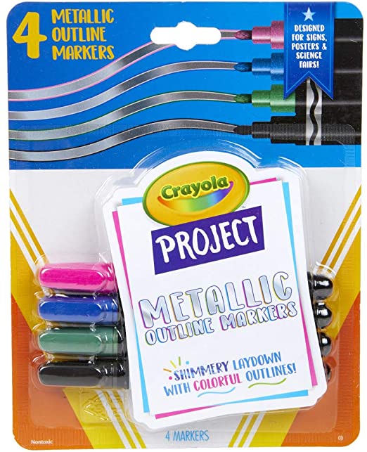 Crayola Metallic Outline Markers, Assorted Colors, Art Supplies, 4 Count