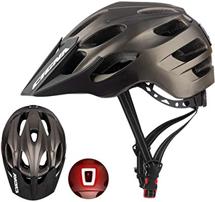 CIGNA Mountain Bike Helmet with Rechargeable Rear Light Detachable Visor Adjustable MTB Cycling Bicycle Helmets for Adults Men/Women