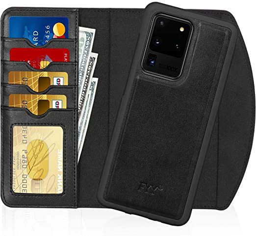 FYY Case for Samsung Galaxy S20 Ultra 5G 6.9", 2-in-1 Magnetic Detachable Wallet Case [Wireless Charging Support] with Card Slots Folio Case for Galaxy S20 Ultra 5G 6.9 inch 2020 Black