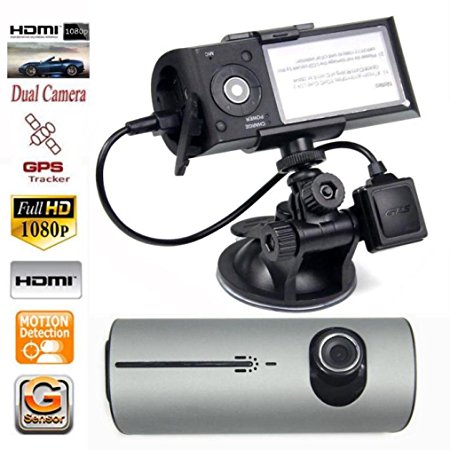 Dual Lens Dash Cam - 2.7-Inch Full HD 1080P Car DVR 140° Degree CCTV Dash Cam G-sensor Car Vehicle On-Dash Video Camcorder Support GPS Module Silver