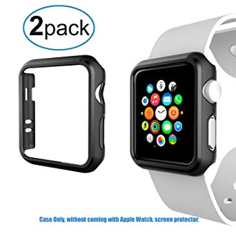 For Apple Watch Case -2 Pack Shock-proof and Anti-scratch Hard Rugged Protector Bumper Cover Shell Frame without Screen Cover for 42mm Apple iWatch Series 2/Series 3 Nike  Sport ONLY