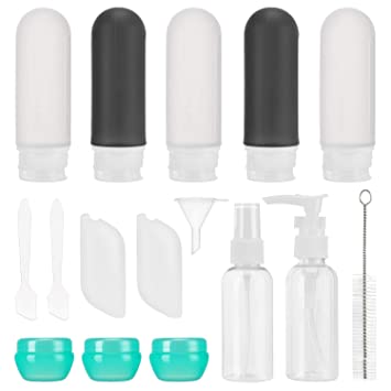 17 Pack Travel Bottles TSA Approved,3OZ Leakproof Silicone Refillable Travel Size Containers for Toiletries, BPA Free Travel Accessories Tubes Cosmetic Shampoo Conditioner Lotion Soap (Black&white)