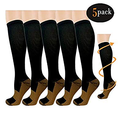 Copper Compression Socks For Women & Men(5 Pairs)- Best For Running,Athletic,Medical,Pregnancy and Travel -15-20mmHg