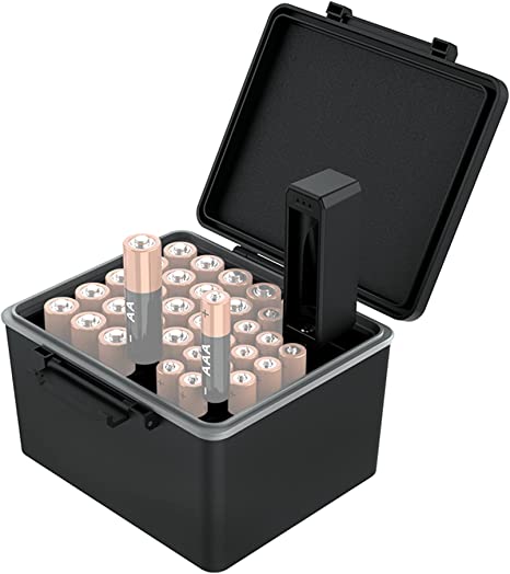 JJC AAA AA Battery Organiser Storage Case with Battery Tester, Water-Resistant Hard Holder Batteries Organizer with Detachable Battery Checker Holds 20 AA Batteries and 14 AAA Batteries