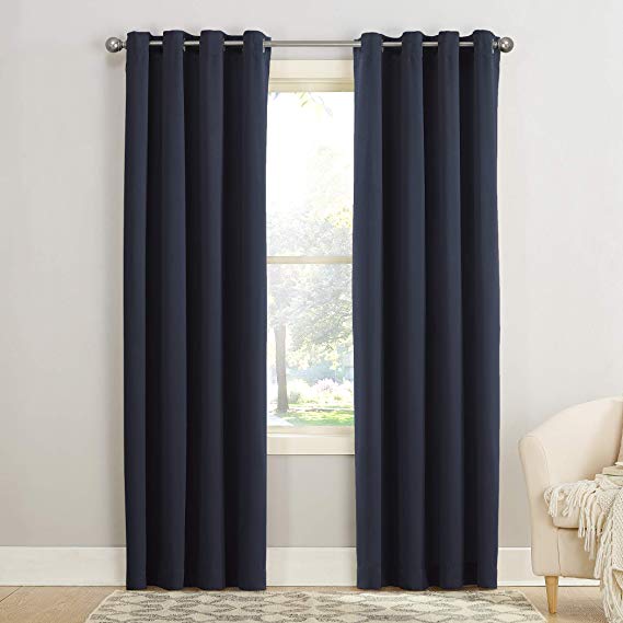 Sun Zero Barrow Energy Efficient Grommet Curtain Panel, 54" x 84", Navy Blue