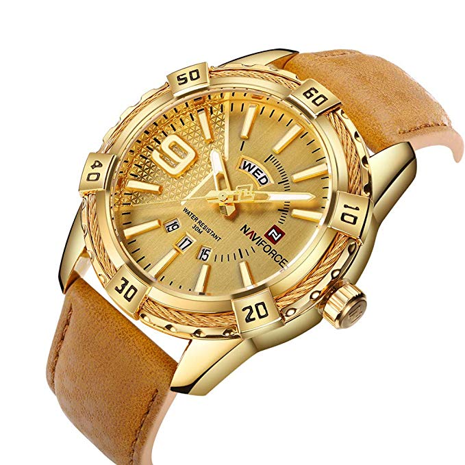 NAVIFORCE Luxury Men Sports Watches Waterproof Quartz Gold Big Face Date Clock