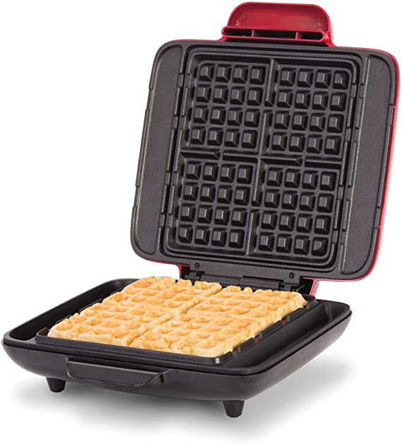 Dash Deluxe No-Drip Belgian Waffle Iron Maker Machine 1200W   Hash Browns, or Any Breakfast, Lunch, & Snacks with Easy Clean, Non-Stick   Mess Free Sides, Red