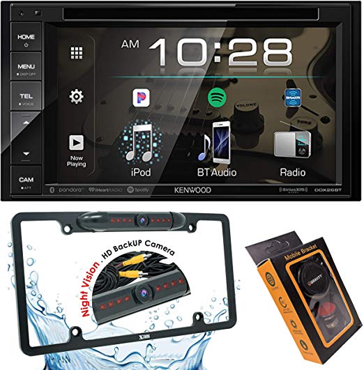 Kenwood DDX26BT Double DIN SiriusXM Ready Bluetooth in-Dash DVD/CD/AM/FM Car Stereo Receiver w/ 6.2" Touchscreen   License Backup Camera Included   Gravity Magnet Phone Holder