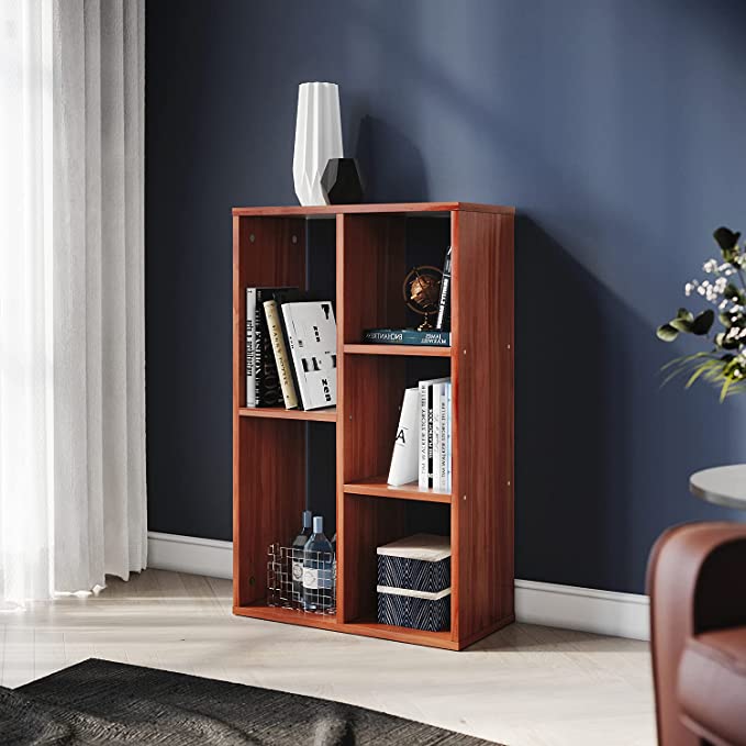 ELEGANT Wooden Bookcase with Open Cubes and Shelves, Bookcase Bookshelf Storage Shelving for Home Office Bedroom Living Room, 2 Tier Low Bookcase, Walnut
