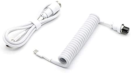 Coiled USB Cable for Mechanical Keyboards Double Sleeved Paracord Cable Aviator GX16 USB-C Type C (Triple White)