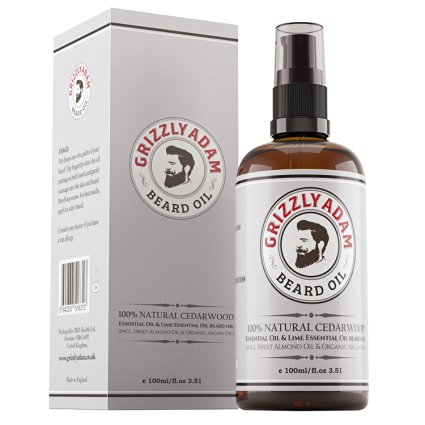 Beard Oil 100ml - Premium Beard Conditioning Oil by Grizzly Adam - A Beard Moisturiser for Men Specially Formulated in the UK from 100% Natural Cedarwood - Soothes Rashes & Irritation - Anti Bacterial