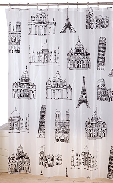 Famous Monuments Patterns Printed Shower Curtain (72 by 72 inches) - Mildew and Odor Resistant - by Utopia Home