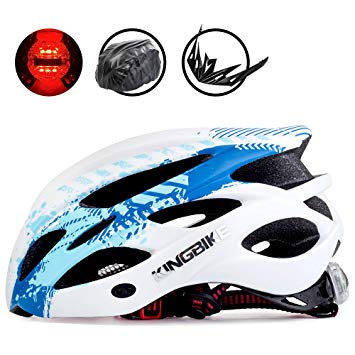 KINGBIKE Adult/Youth Bike Helmet with Safety Rear Led Light and Helmet Rain Cover   Detachable Visor/Lightweight Helmet