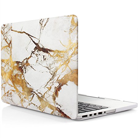 iDOO Matte Rubber Coated Soft Touch Plastic Hard Case for MacBook Pro 13 inch Retina without CD Drive Model A1425 and A1502 White and Gold Marble