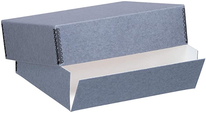 Lineco Blue/Gray 14x18 Museum Storage Box with Removable Lid and Drop Front Design. Archival with Metal Edge. Protect Longevity, Store Photos, Documents, Cards, Magazines, Prints, DIY.