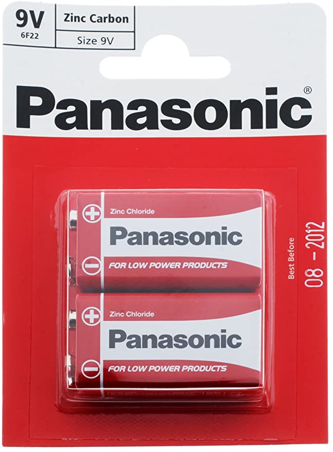 Panasonic-Zinc-carbone 9 V PP3/MN1604/6F22/6LR61 Lot de 2 piles