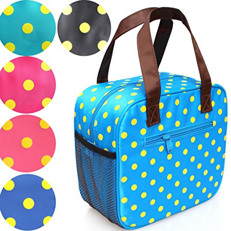 Lunch Tote Insulated Picnic Cooler Bag High-Density Oxford Cloth Fabric Waterproof and Easy to Clean,7000 ML Large Insulation Space a Variety of Colors Optional (Yellow Dot and Sky Blue)