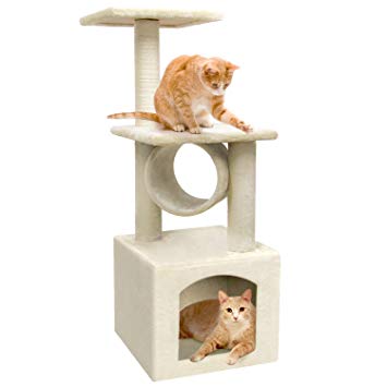 BEAU JARDIN Cat Tree Condo Furniture Scratcher 36” / 47.5” Cat Activity Tree Scratching Posts Beige Heavy Duty Cat Tower Kitten Pet Play House Kitty Climber Play Toy Tabby Perch Condos