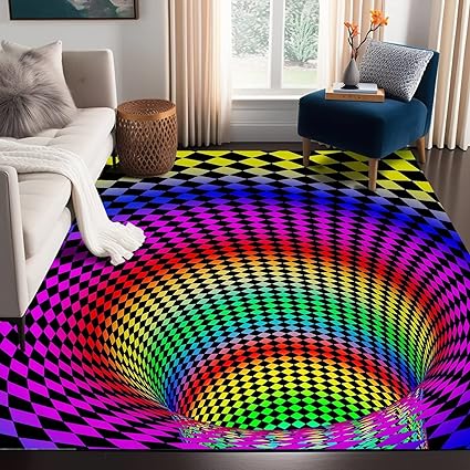 Optical Illusion Rug Rainbow Fun Sensation of Falling Area Rugs for Bedroom Living Room Geometric Doormat Carpet 47 in X 31 in