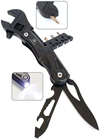 ALOSA 9-in-1 Adjustable Wrench Tactical Pocket Knife with Led Light MS004
