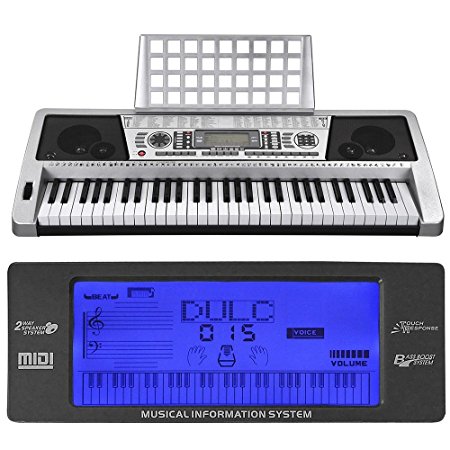 AW 61 Key LCD MIDI Silver Electric Keyboard Music Digital 37x14x5" Personal Electronic Piano w/ Manual