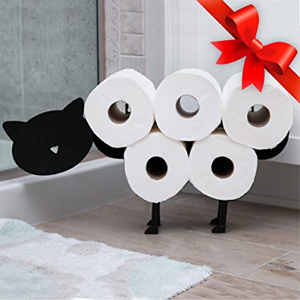 East World Cat Toilet Paper Holder Free Standing and Wall Mount Toilet Tissue Storage Stand - Roll Holders fit 8X Rolls, and So Adorable! Black Cat Gifts, Bathroom Accessories, and Fixtures