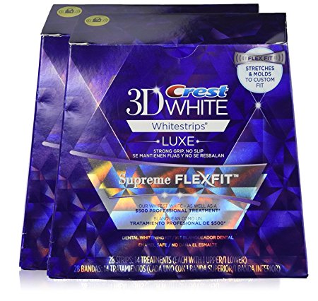 Crest 3D White Luxe Whitestrips Supreme FlexFit-Teeth Whitening Kit 14 treatments, 28 strips (2 Pack)