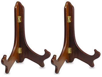 Wood Easels Folding Display Plate Stand Premium Quality Walnut - 9 Inch - Set of 2 Pieces
