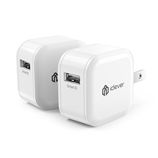 iClever BoostCube Mini IC-TC05 2-Pack 12W USB Wall Charger with Foldable Plug for iPhone 7 / 6S / 6 / Plus, iPad Air 2 / mini 3, Galaxy S7 / S6 / S6 Edge / Edge , Note 5 and More, White