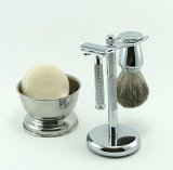 Shaving Gift Set with Merkur Classic Safety Razor Bowl GBS Shaving Soapbadger Brush Stand Brush and Razor