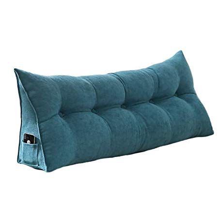 VERCART 100% Polyester Sofa Bed Large Soft Upholstered Headboard Filled Wedge Cushion Bed Backrest Positioning Support Reading Pillow Office Lumbar Pad with Removable Cover Lake Blue 79x8x20 Inches