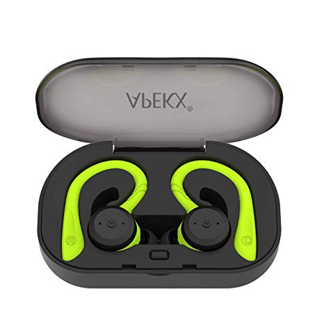 Wireless Headphones, APEKX True Wireless Bluetooth 5.0 Sports Earbuds, IPX7 Waterproof Stereo HiFi Sound, Built-in Mic Earphones with Charging Case (Green)