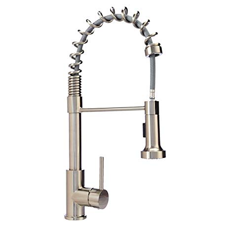 AmazonBasics Pro-Style Spring Sprayer Kitchen Faucet, Satin Nickel